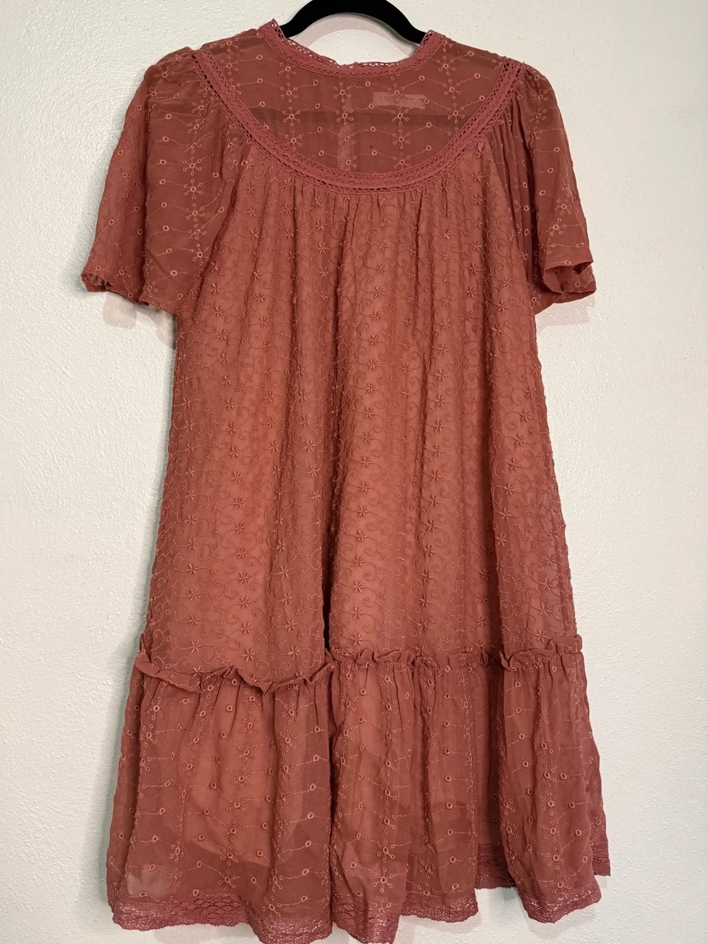 Zara Girl’s Dusty Rose Eyelet Babydoll Dress. Sz 13-14.